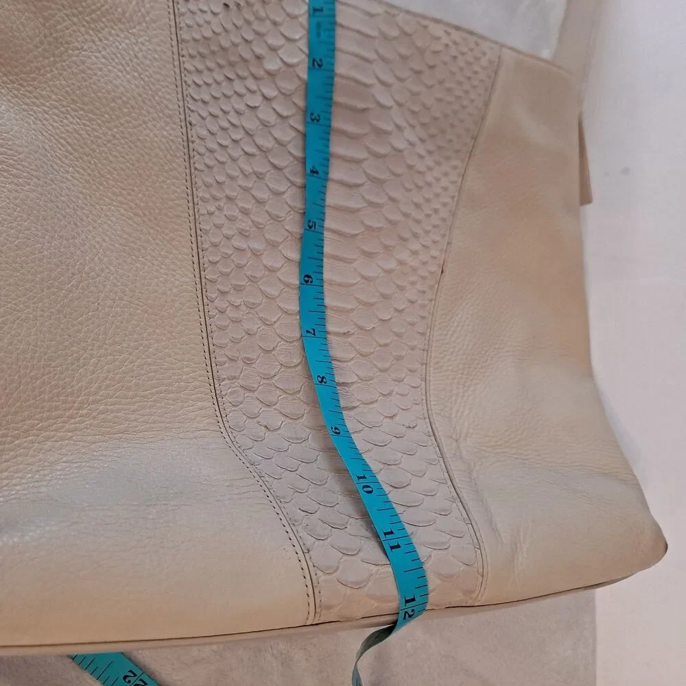 Vince Python Embossed Leather Hobo Bag Light Beige Cream
